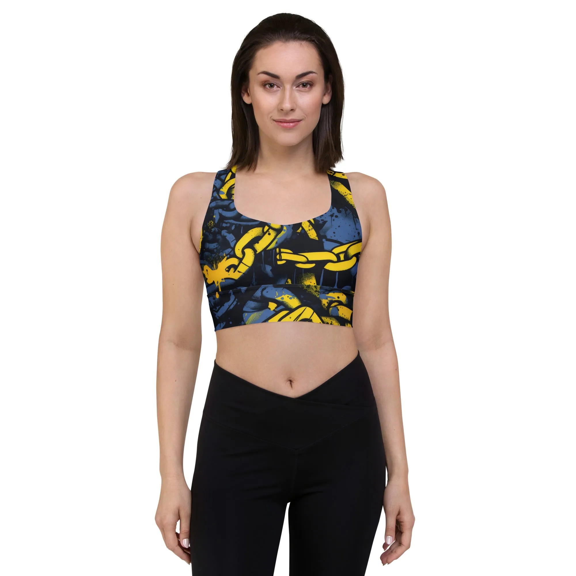 Mile After Mile - Golden Chains 002 Longline Racer Back Sports Bra