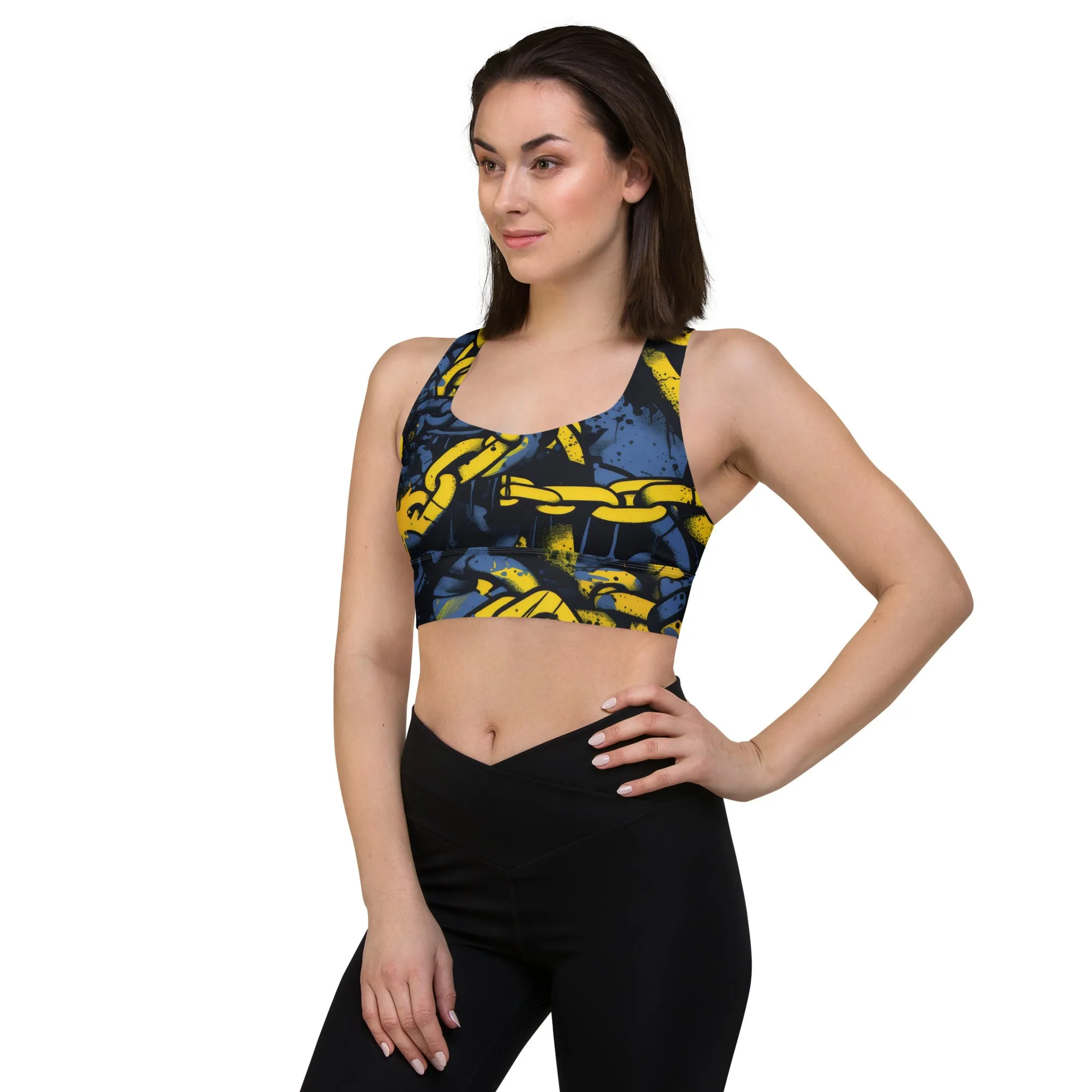 Mile After Mile - Golden Chains 002 Longline Racer Back Sports Bra