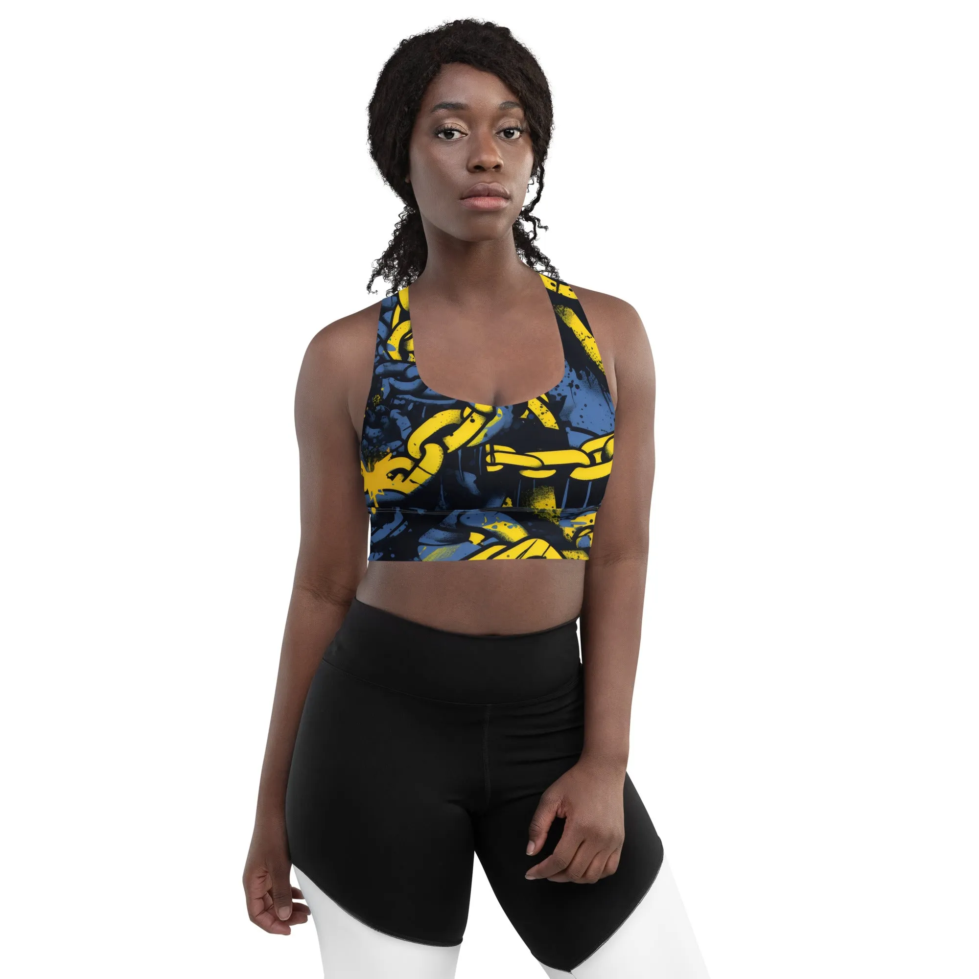 Mile After Mile - Golden Chains 002 Longline Racer Back Sports Bra