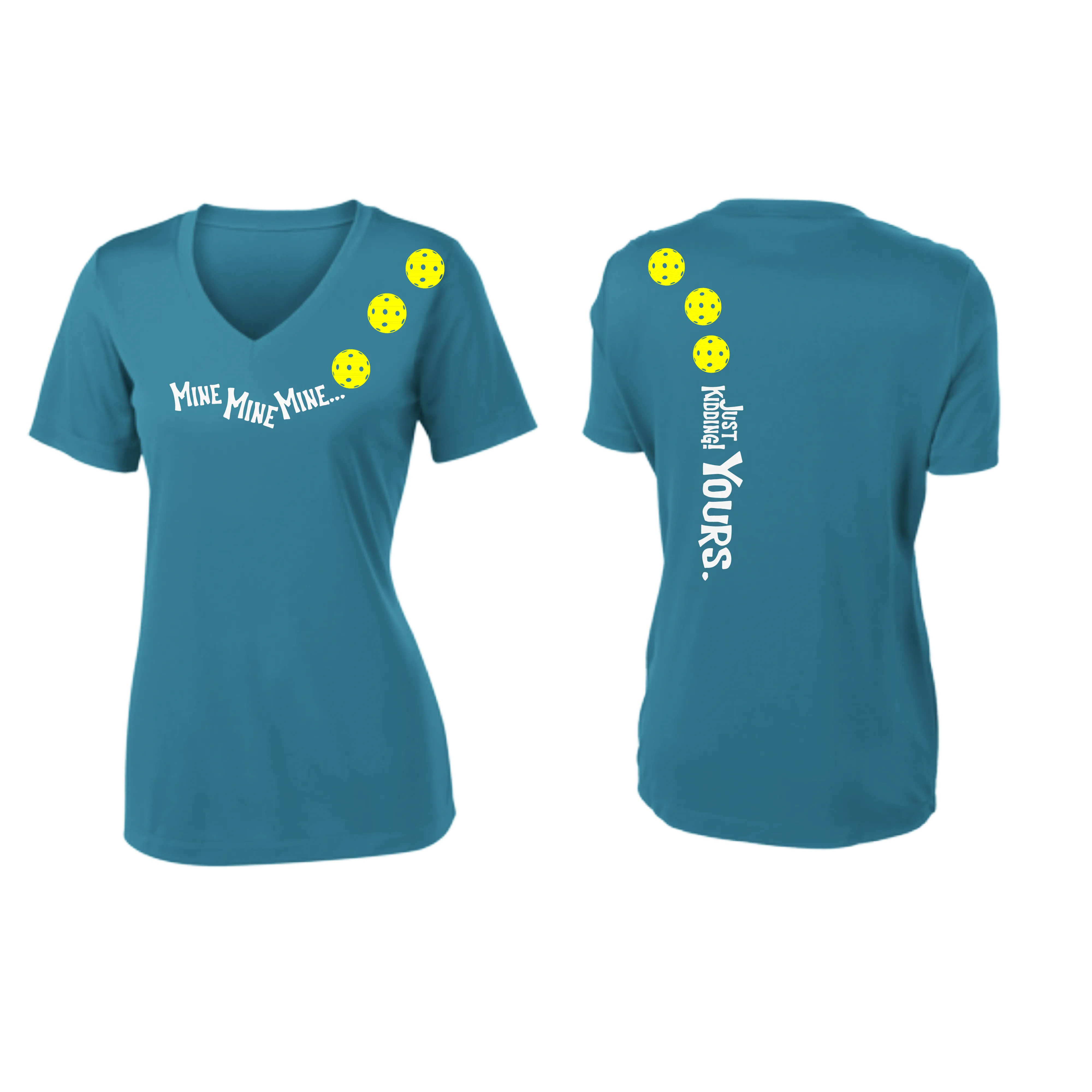 Mine JK Yours (Pickleball Colors Orange Yellow or Red) | Women's Short Sleeve V-Neck Pickleball Shirts | 100% Polyester