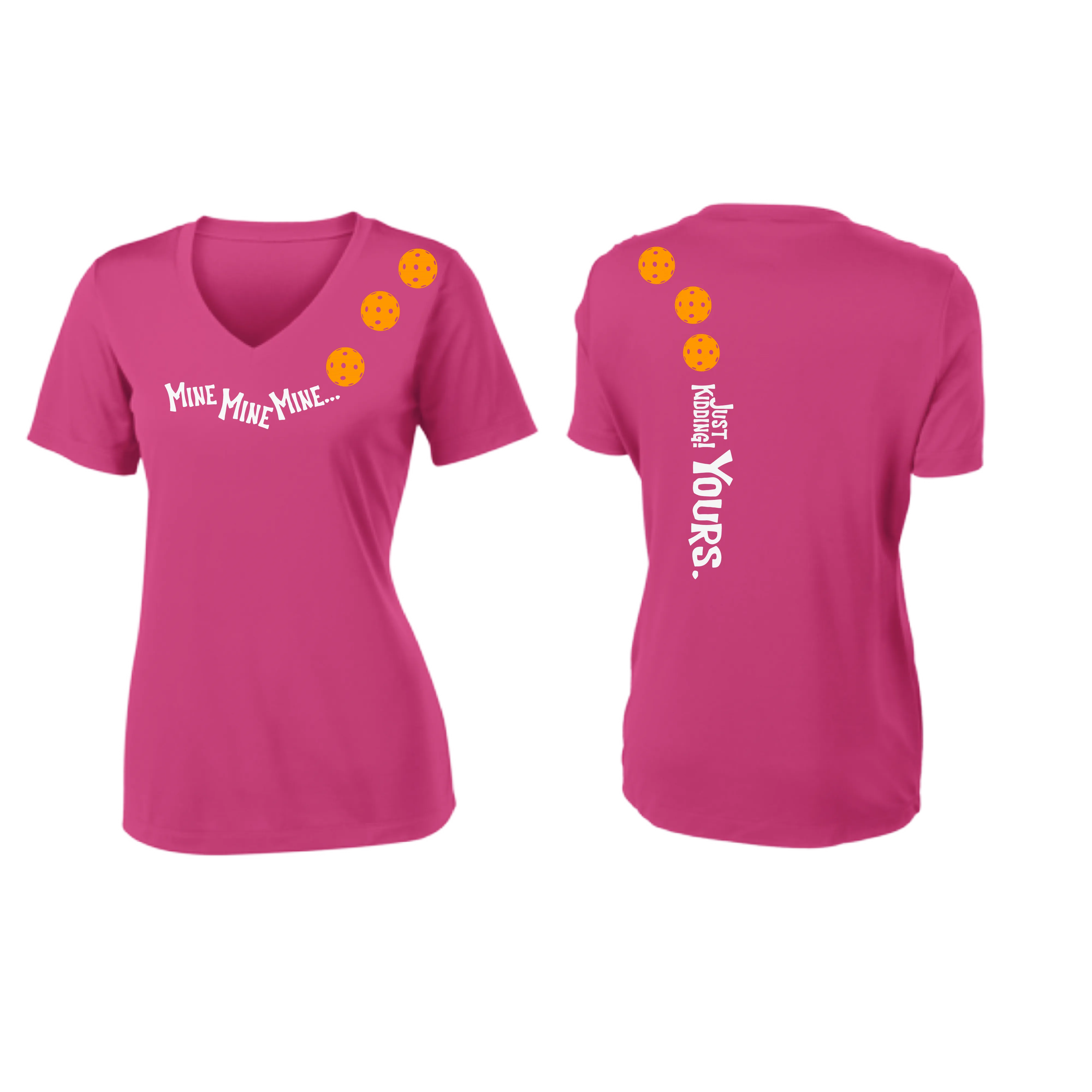 Mine JK Yours (Pickleball Colors Orange Yellow or Red) | Women's Short Sleeve V-Neck Pickleball Shirts | 100% Polyester