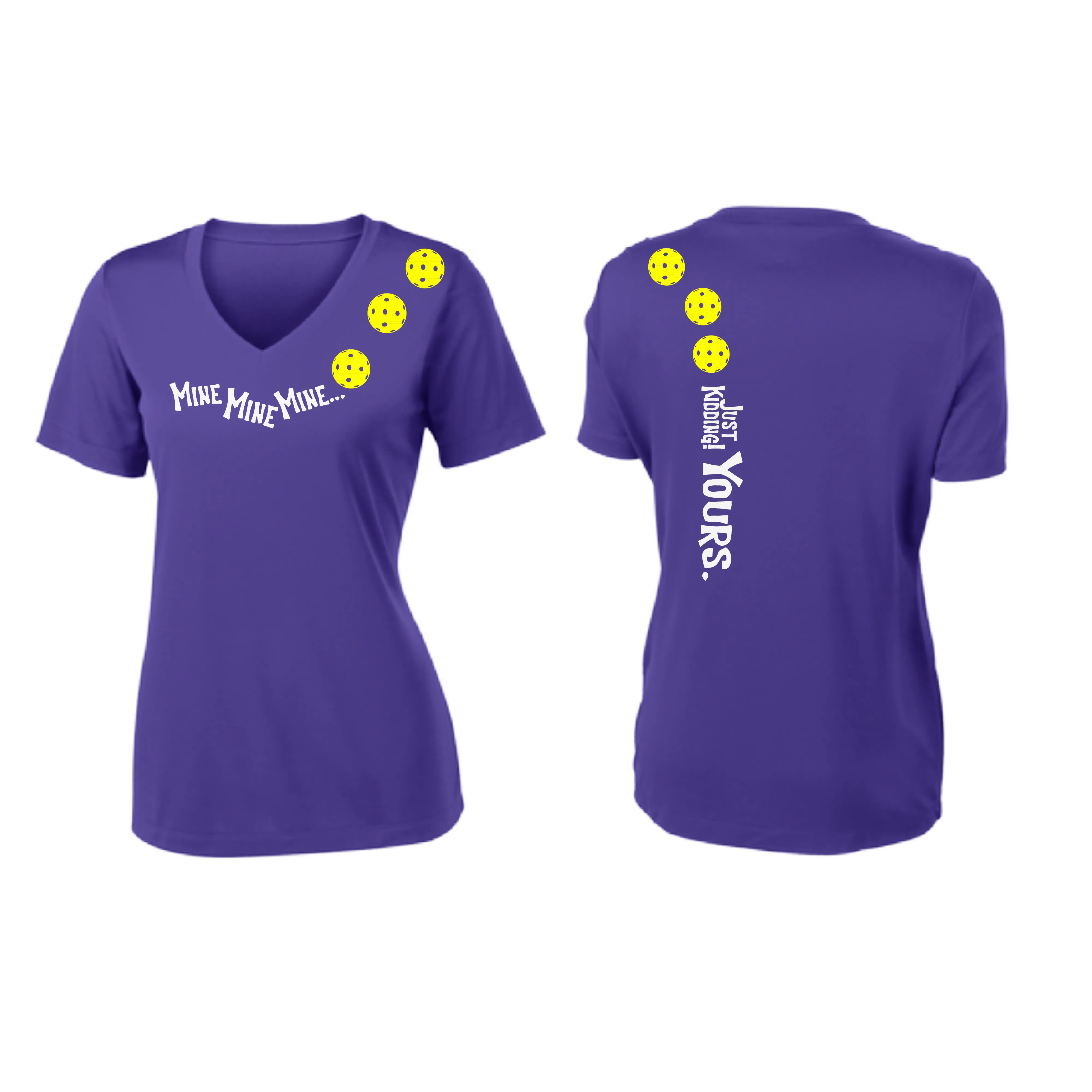 Mine JK Yours (Pickleball Colors Orange Yellow or Red) | Women's Short Sleeve V-Neck Pickleball Shirts | 100% Polyester