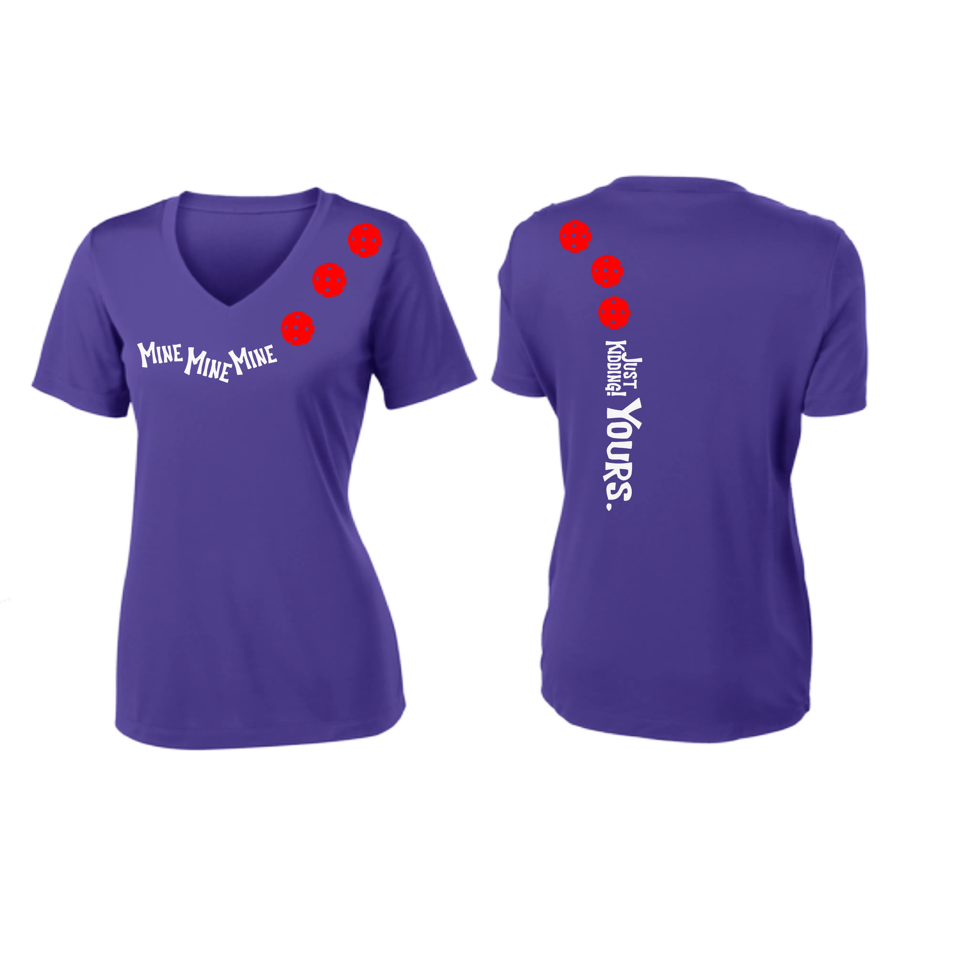 Mine JK Yours (Pickleball Colors Orange Yellow or Red) | Women's Short Sleeve V-Neck Pickleball Shirts | 100% Polyester