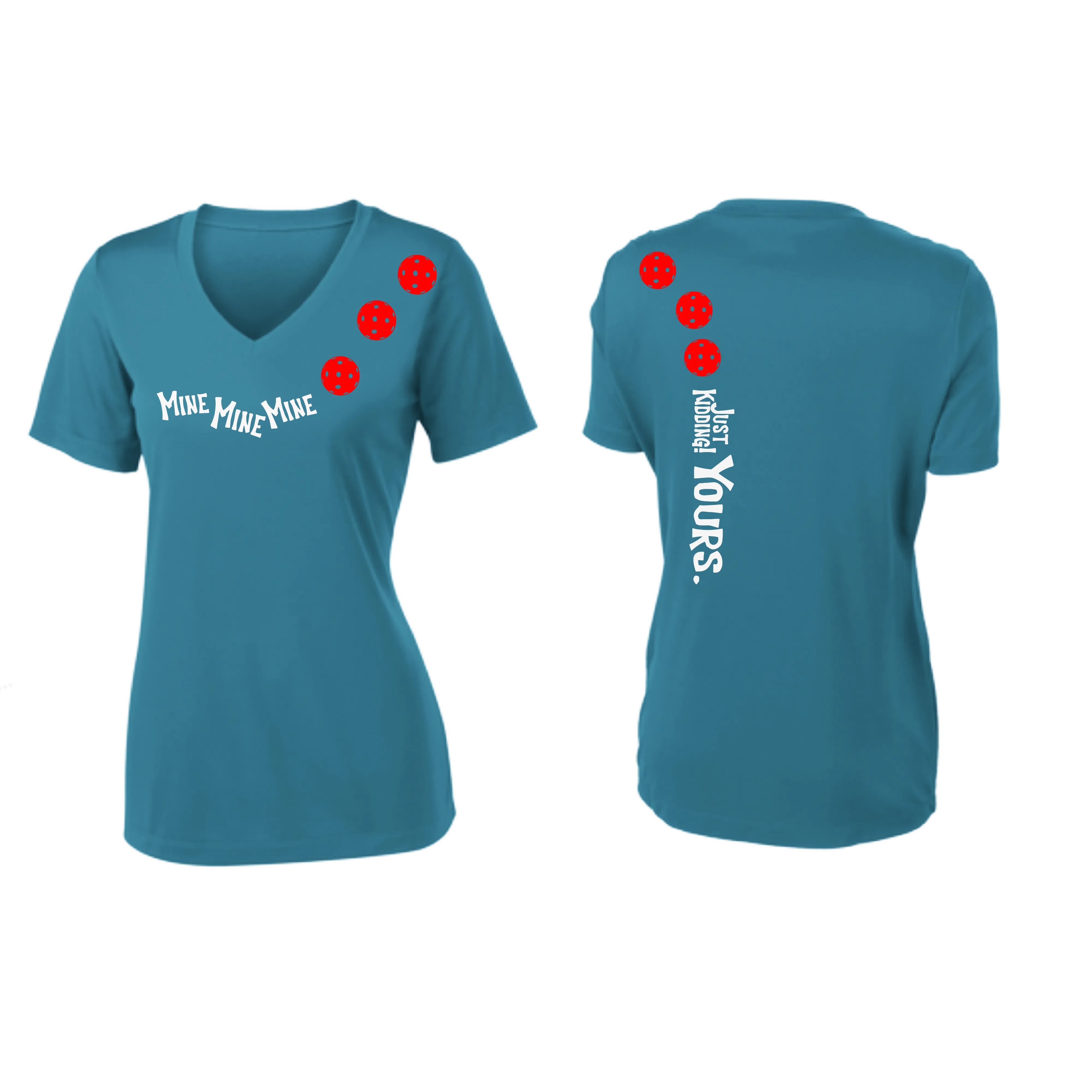 Mine JK Yours (Pickleball Colors Orange Yellow or Red) | Women's Short Sleeve V-Neck Pickleball Shirts | 100% Polyester