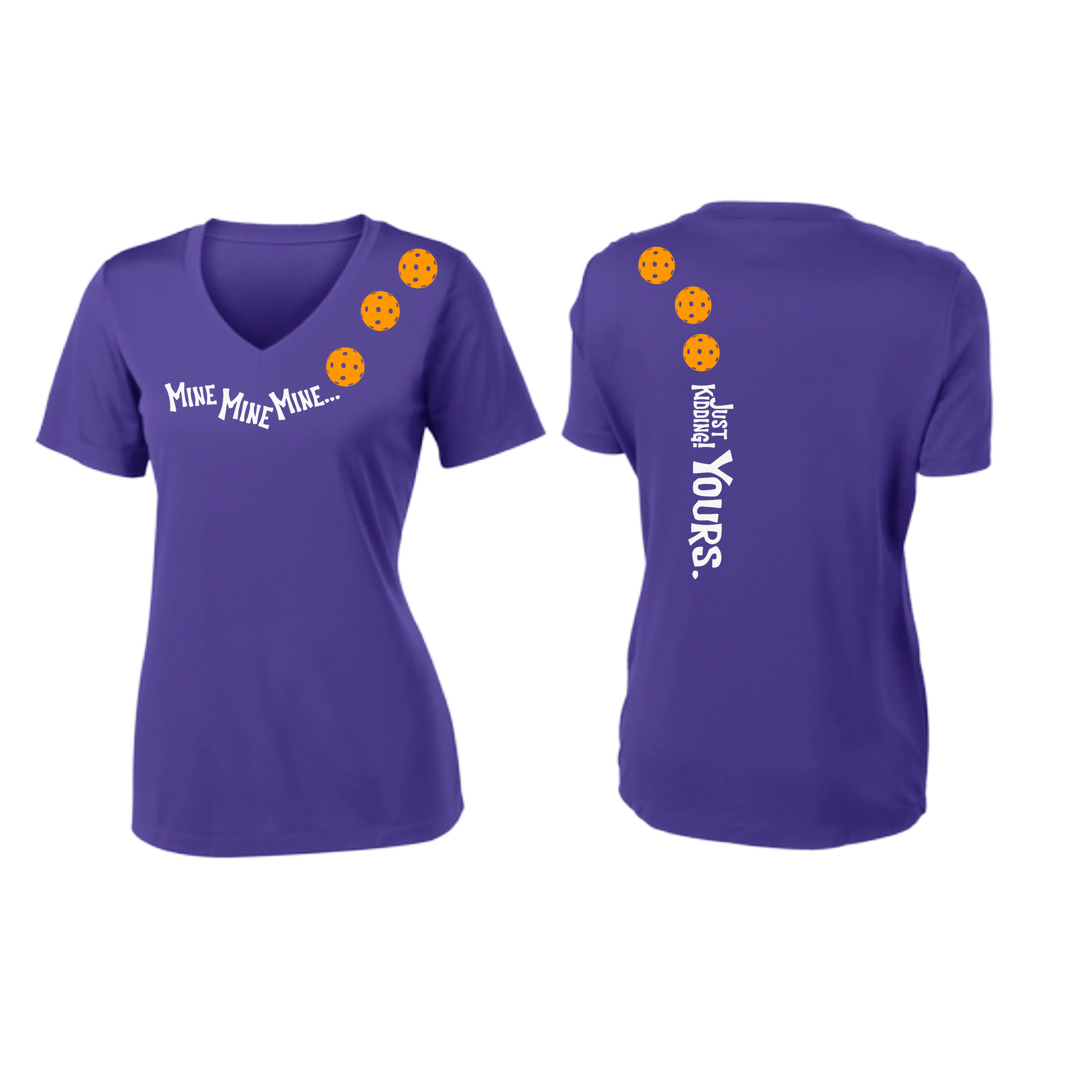 Mine JK Yours (Pickleball Colors Orange Yellow or Red) | Women's Short Sleeve V-Neck Pickleball Shirts | 100% Polyester