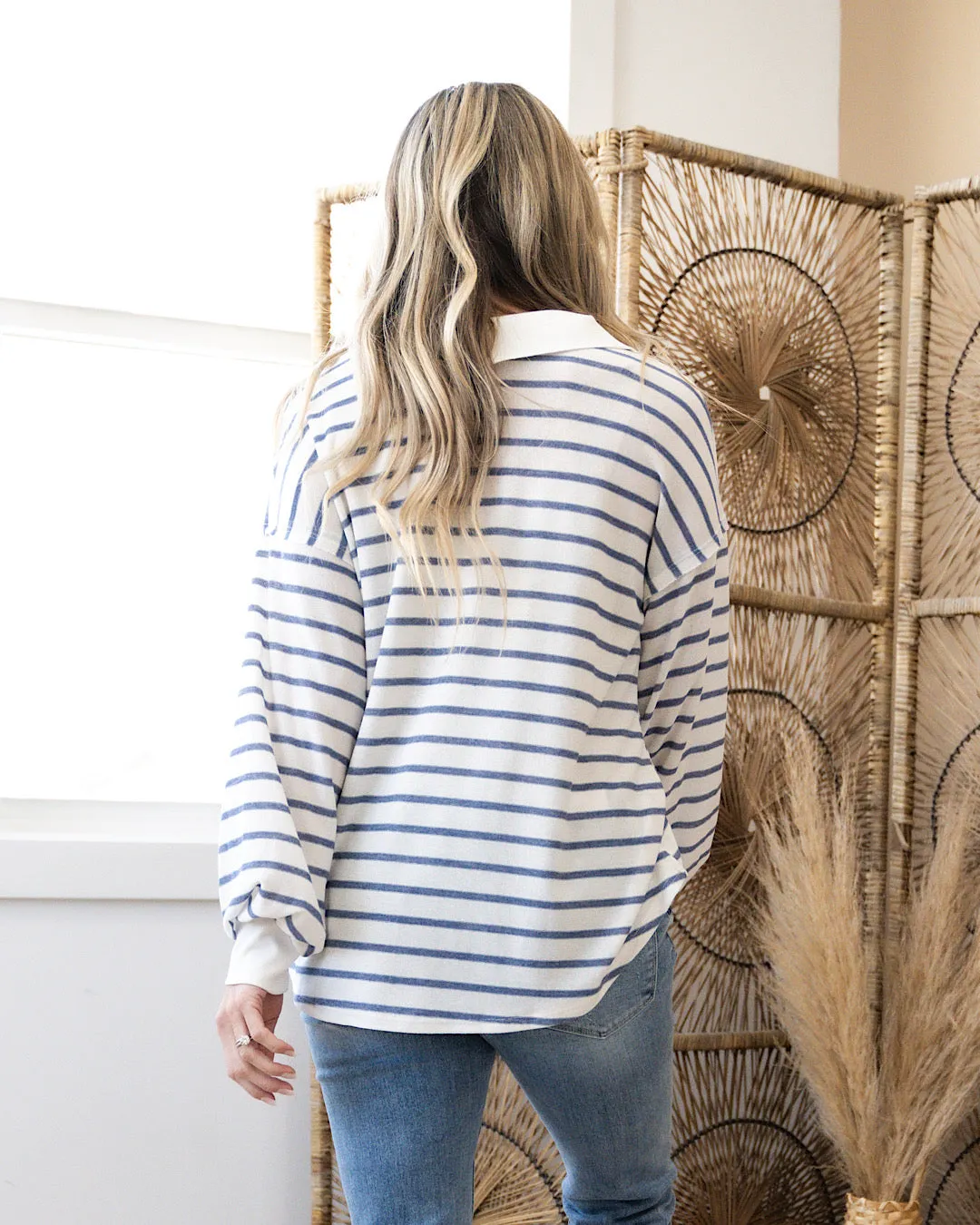 NEW! Christine Navy Striped Collared Top