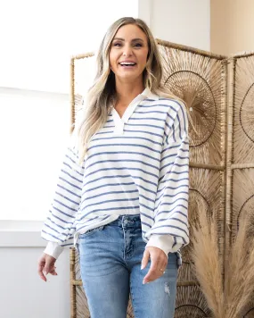 NEW! Christine Navy Striped Collared Top