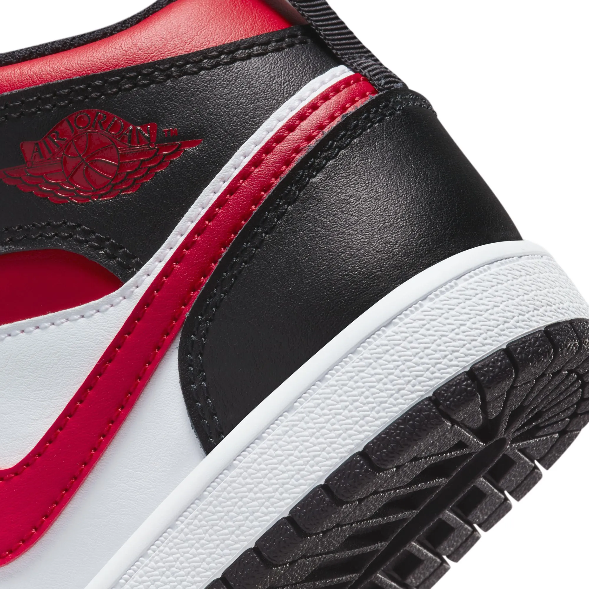 Nike Kid's Jordan 1 Mid Shoes - Black / Fire Red / White