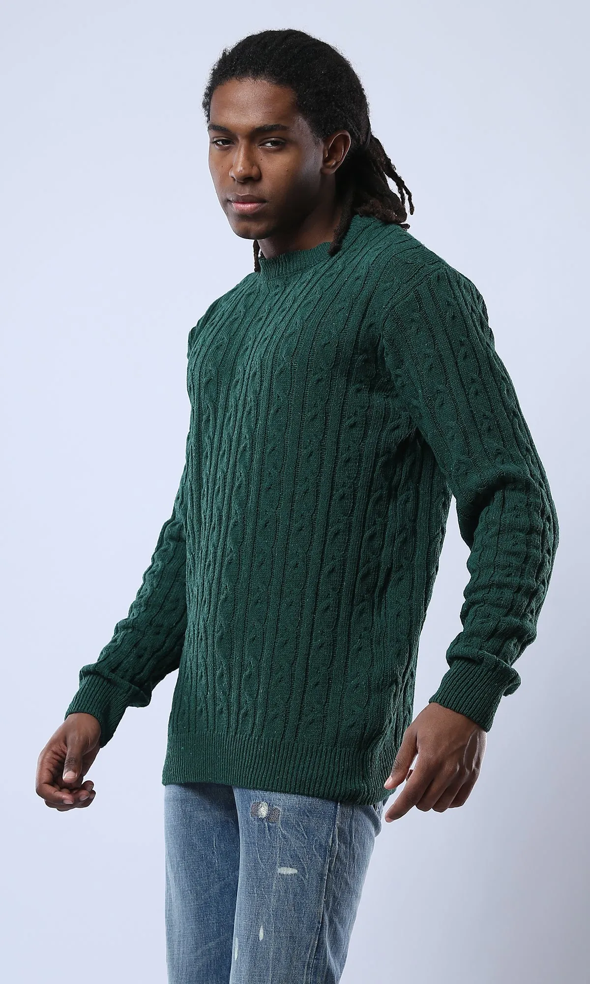 O175713 Dark Green Acrylic Pullover With Regular Fit