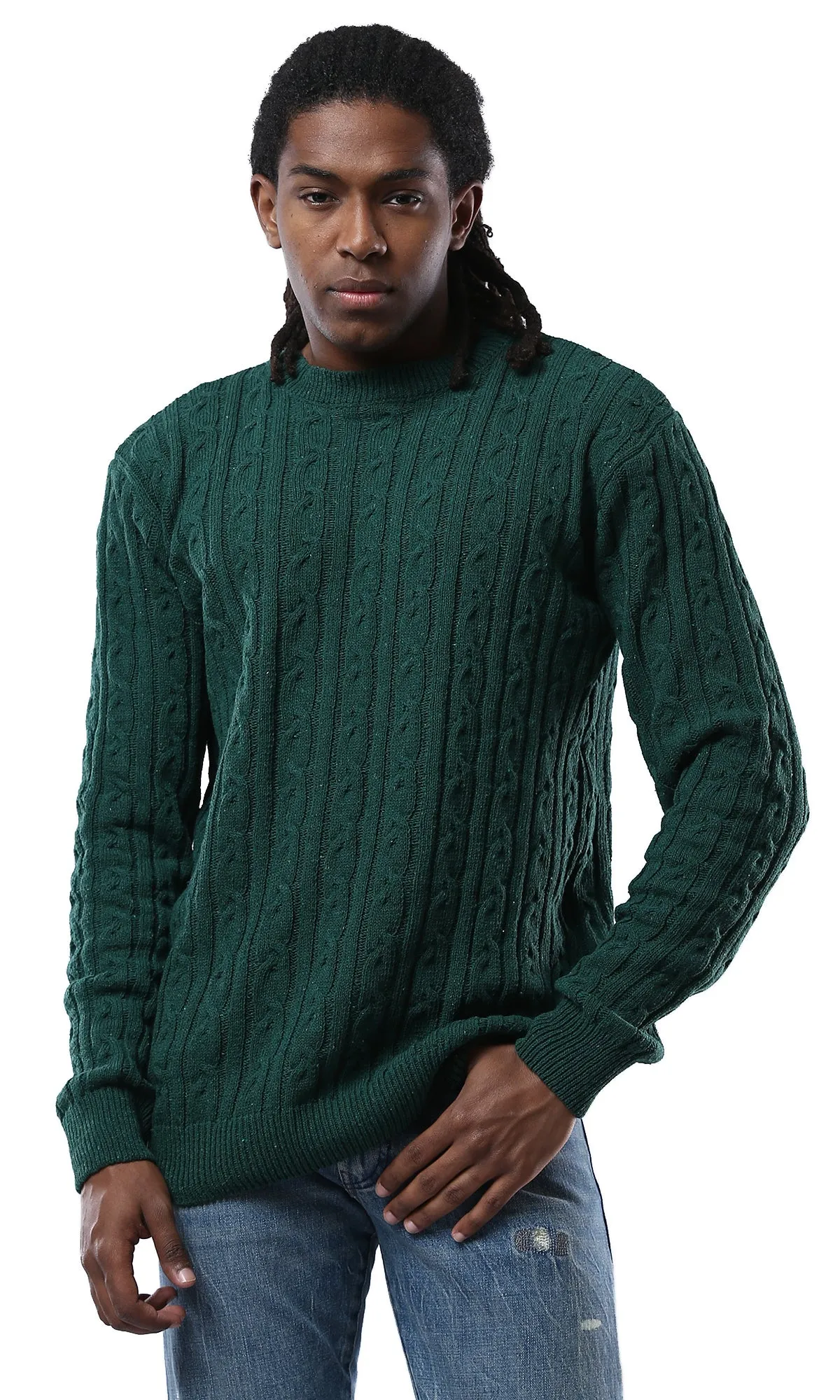 O175713 Dark Green Acrylic Pullover With Regular Fit