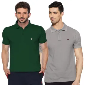 ONN Men's Cotton Polo T-Shirt (Pack of 2) in Solid Bottle Green-Grey Melange colours