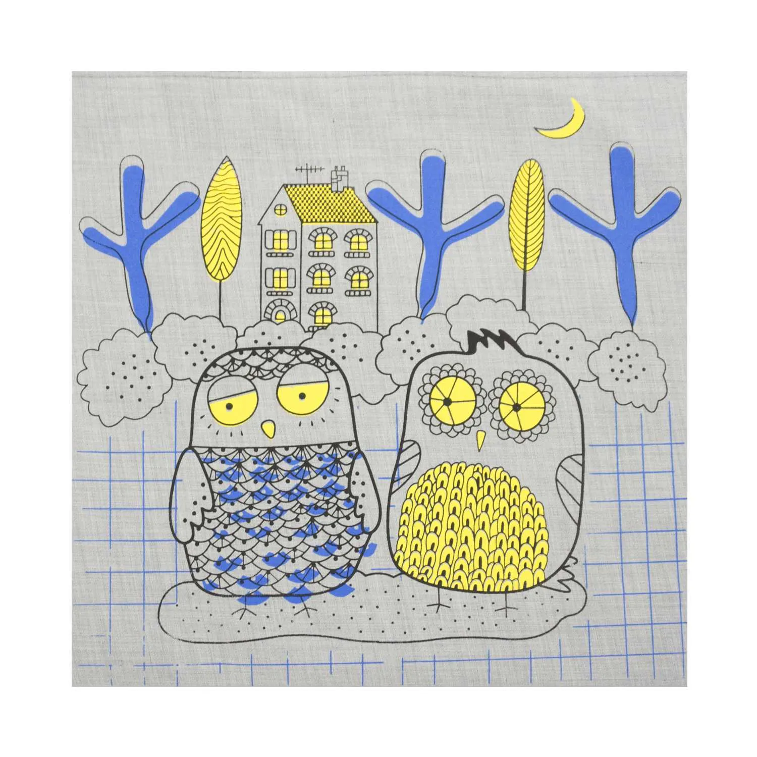 Owl's Town Illustration Canvas Tote Bag - Gray