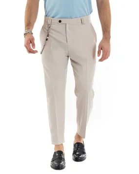 Pantaloni Uomo Viscosa Tasca America Beige Abbottonatura Allungata Capri Sartoriale GIOSAL-P5977A