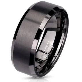 Personalized Men's Promise Ring - Matte Black Beveled Real Tungsten