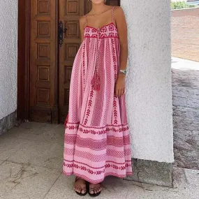 Pink & Red Cotton Combination Crochet Knit Dress