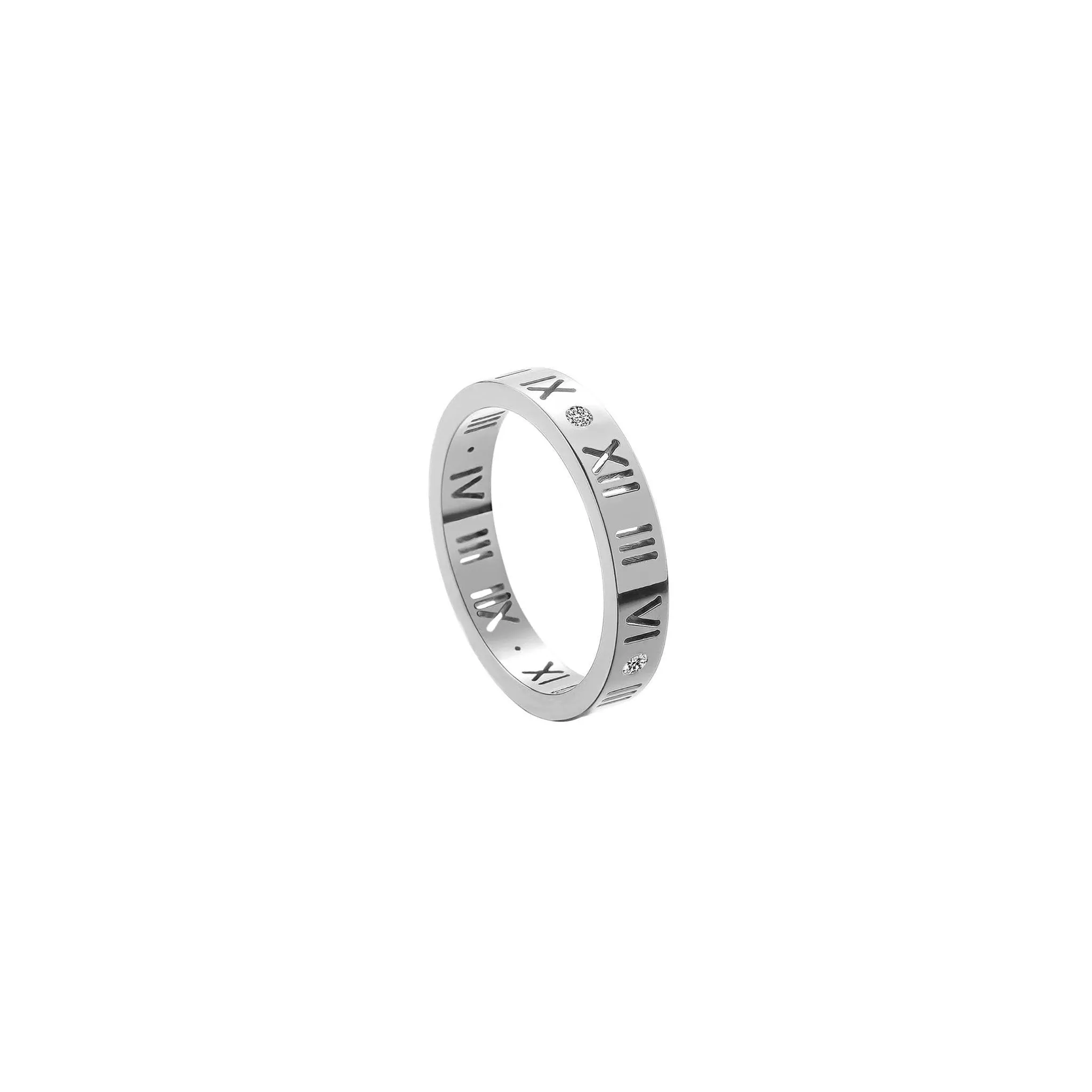 Roman Numerals Diamond Ring Silver