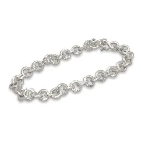 Sterling Silver Carved Round Link Chain Bracelet