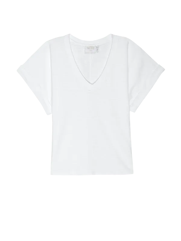 STEVIE CUFFED V-NECK TEE (OPTIC WHITE) - NATION