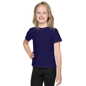 Versatile Comfort: Girls Short Sleeve Solid Color Rash Guard - Midnight Blue